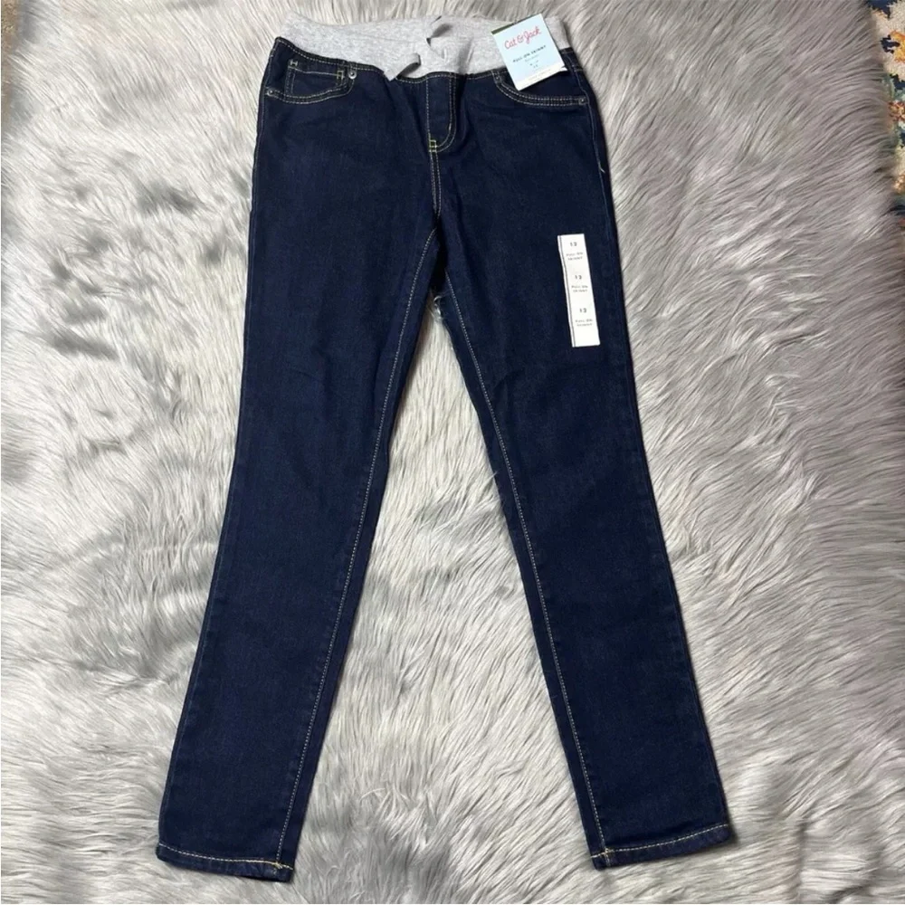 Cat And Jack Skinny Fit Girls Pull On Knit Waist Jeans Size 12